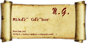 Mikó Gábor névjegykártya